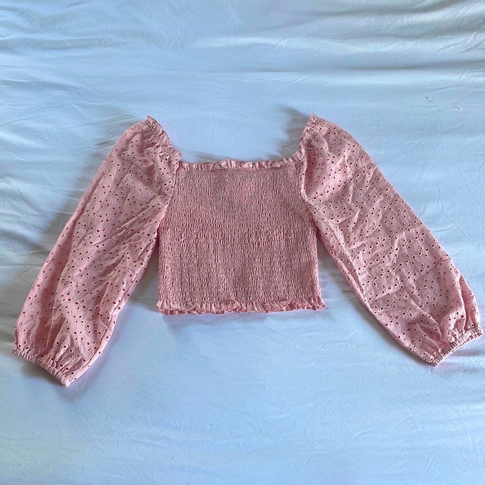 Love Tree, Cropped light Pink Eyelet Blouse, S